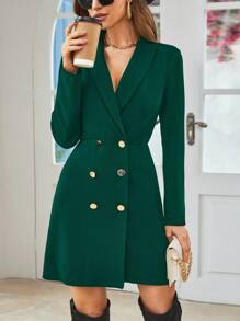 SHEIN Clasi 青果領雙排釦西裝洋裝 - 墨綠色 - 查看 1