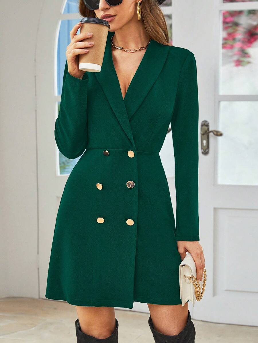 SHEIN Clasi 青果領雙排釦西裝洋裝 - 墨綠色 - 查看 1