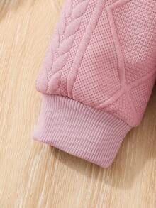 SHEIN Young Girl Bear And Letter Embroidery Sweatshirt & Sweatpants - Pink - View 4