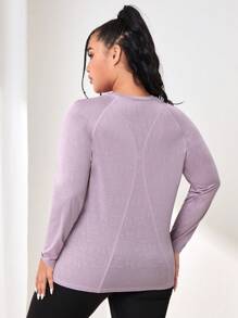 Easithlete Plus Solid Raglan Sleeve Sports Tee - Purple - View 2