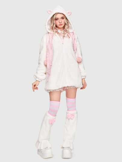 Kawaii Zip Up Ear Hooded Teddy Coat