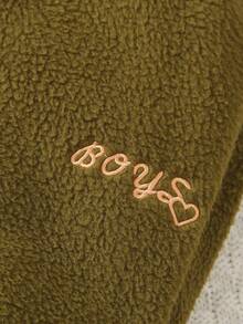 SHEIN Young Boy Letter Embroidery Two Tone Teddy Sweatshirt & Pants - Multicolor - View 4