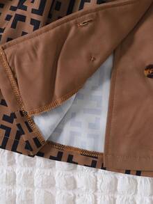 Baby Girl Geo Print Ruffle Trim Double Breasted Belted Trench Coat - Khaki - View 7