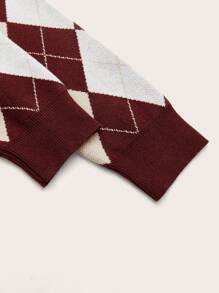 SHEIN EZwear 菱形圖案短款毛衣 - 彩色 - 查看 3