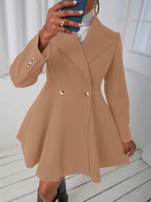 SHEIN LUNE Cổ áo thác nước Nút đôi Áo khoác - Màu Khaki - Xem 1