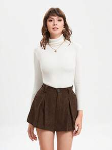 SHEIN BIZwear 褶皺燈芯絨裙裤 - 咖啡棕 - 查看 6