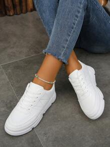 女鞋厚底白色運動鞋新款休閒厚底鞋跑步鞋 - 白色 - 查看 4