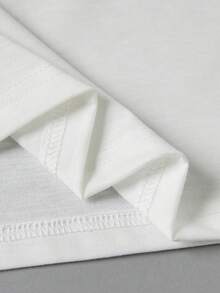 SHEIN EZwear 標語圖案V領T恤 - 白色 - 查看 3