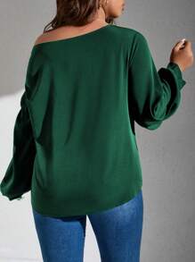 SHEIN Clasi 大碼不對稱領側打結燈籠袖襯衫 - 綠色 - 查看 2