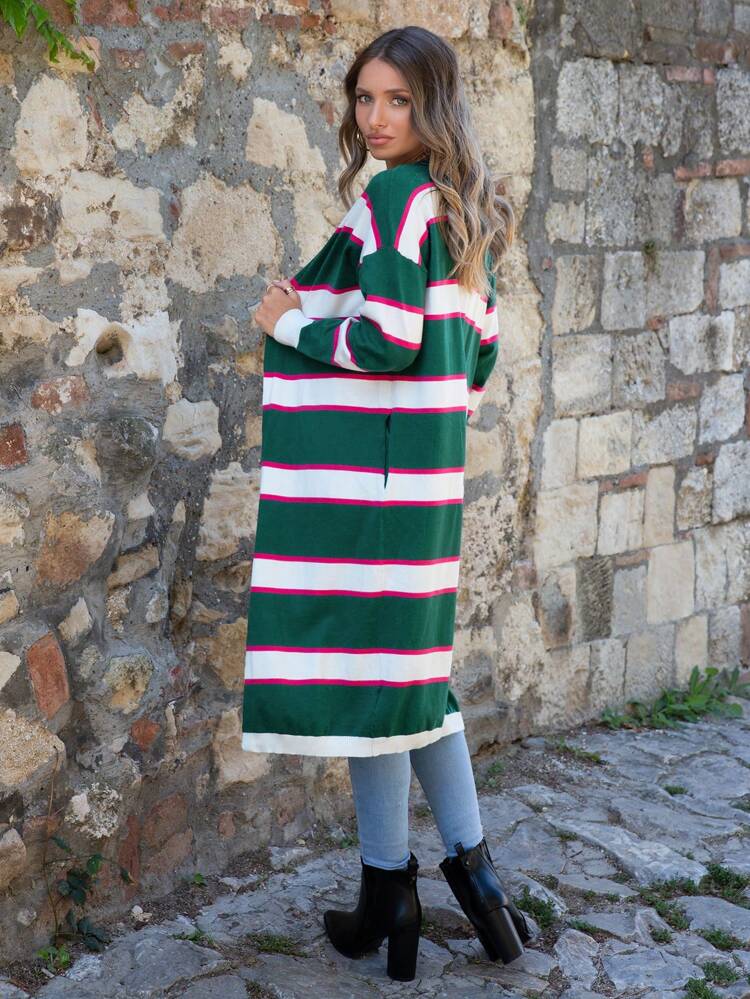 Striped Pattern Drop Shoulder Cardigan