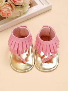 女嬰流蘇裝飾T字帶涼鞋適合夏天 - 粉色 - 查看 6