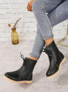 女士黑色时尚大码系带保暖保暖内衬靴 - 黑色 - 查看 1