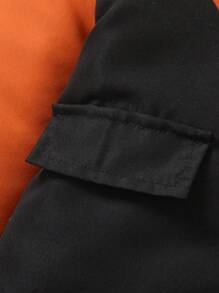 SHEIN 年轻男孩字母图案拼贴细节拼色连帽棉服外套