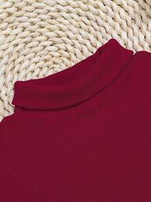 SHEIN 2pcs Baby Girl Casual Knit Turtleneck Top And Flared Pants Set - Burgundy - View 3