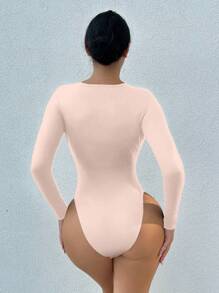 SHEIN SXY Plunging Neck Slim Fit Bodysuit - Pink - View 2