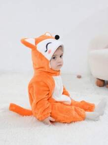 SHEIN Baby Boy 3D Fox Design Hooded Costume Jumpsuit