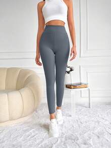 RueChic Solid Wideband Waist Leggings - Grey - View 5