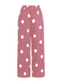 SHEIN Holidaya 大碼波點圖案闊腿褲 - 粉色 - 查看 2