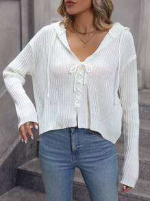 SHEIN Clasi Slouchy Front Tied Hooded Cardigan With Drop Shoulder - White - View 1