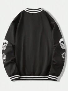 ROMWE MEN Prep 男士黑色骷髏圖案棒球夾克 - 黑色 - 查看 2