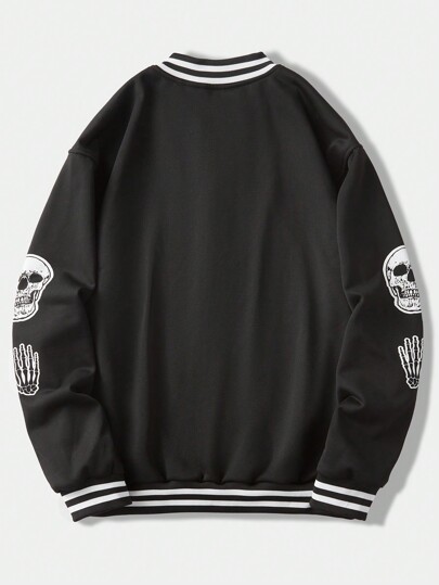 Prep Men's Black Skull Pattern Baseball Jacket