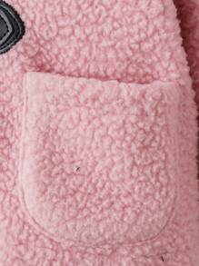 女嬰撞色滾邊粗呢毛絨外套附包 - 藕粉色 - 查看 5