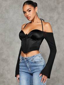 SHEIN BAE 後綁帶緊身上衣繞頸短上衣