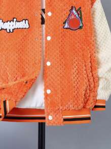 SHEIN Tween Boy Letter Patched Striped Trim Drop Shoulder Varsity Jacket Without Hoodie - Orange - View 6