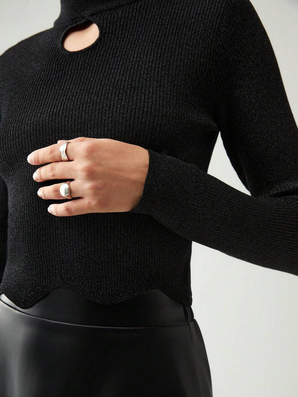 Keyhole Neckline Ribbed Knit Pullover Fall Winter Sweater