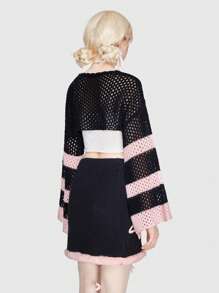 ROMWE Kawaii Hình sao Khối màu Áo len Crop - màu đen - Xem 3