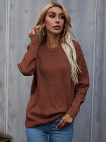 EMERY ROSE Solid Drop Shoulder Knit Pullover Fall Winter Sweater - Brown - View 6