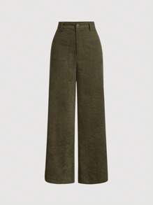 SHEIN MOD Green Retro Solid Corduroy Wide Leg Pants