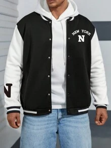 Manfinity Homme Men Plus Letter Graphic Two Tone Varsity Jacket Without Hoodie - Multicolor - View 4