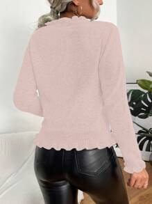 Chiquease Acabamento De Folho Botão Frontal Cardigans - Rosa empoeirado - Visão 2