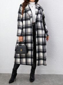 SHEIN LUNE Plus Plaid Lapel Neck Overcoat - Multicolor - View 3