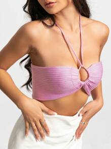 SHEIN Unity Tie Backless Crop Halter Knit Top