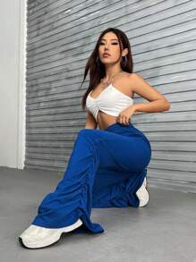 SHEIN EZwear Pantaloni sportivi con coulisse a vita orlo arricciato - Blu - Visualizzare 4