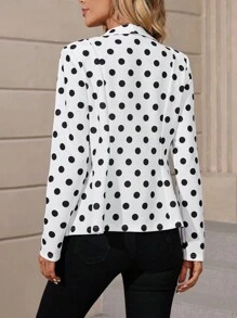 EMERY ROSE Blazer con estampado de lunares de cuello esmoquin con parte delantera abierta - Blanco y Negro - Ver 3