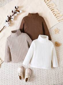 Bebé niña 3 piezas Camiseta tejida de canalé de cuello cisne - Multicolor - Ver 1