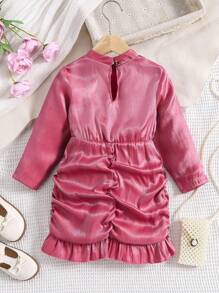 SHEIN Young Girl Ruched Ruffle Hem Dress - Hot Pink - View 2