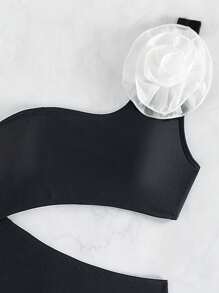 EgrlEra 3d 花朵鏤空設計連身泳衣 - 黑色 - 查看 5