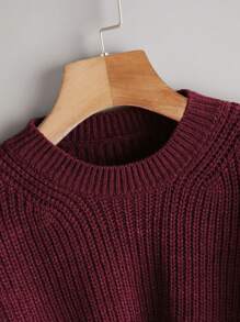 EMERY ROSE 纯色落肩短款毛衣，长袖上衣