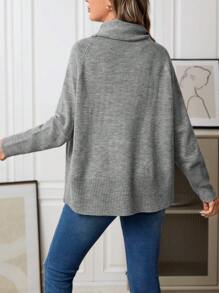 SHEIN 孕妇围脖领插肩袖毛衣，适合冬季 - 灰色 - 查看 2