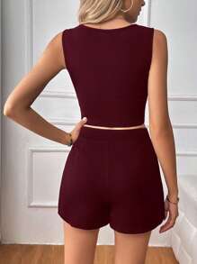 Firerie Cut Out Tank Top & Split Hem Skort - Burgundy - View 3