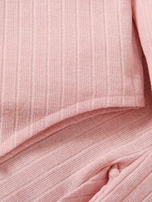 SHEIN Young Girl High Neck Hanky Hem Tee & Flare Leg Pants - Dusty Pink - View 8