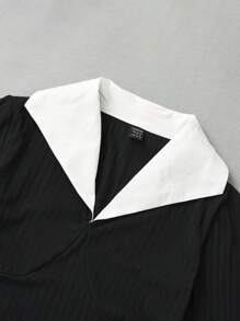 SHEIN EZwear 拼接領緊身洋裝 - 深灰色 - 查看 4