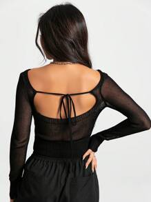 SHEIN Unity 素色短款毛衣不附胸罩 - 黑色 - 查看 2