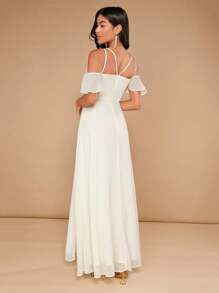 SHEIN Belle Cold Shoulder Split Thigh Bridesmaid Dress - Beige - View 2