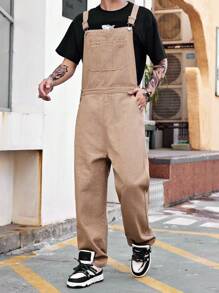 Manfinity EMRG Loose Fit Men's Slant Pocket Denim Overalls Without Tee - Camel - View 6