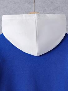 Tween Boy Two Tone Slogan Embroidery Striped Trim Varsity Jacket Without Hoodie